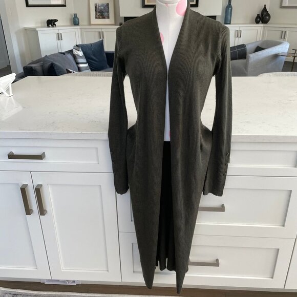 Nanette Lepore Merino Wool Open Front Ribbed Duster Sweater Olive Green Sz XS - Picture 2 of 11